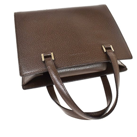 BURBERRY Logo Hand Tote Bag Leather Brown Silver - Picture 10 of 15